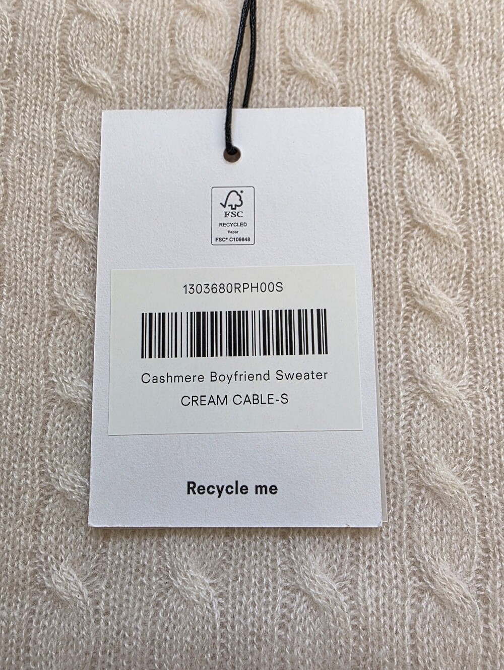 NWT Reformation Cashmere Boyfriend Sweater - Cream Cable - Small - Picture 7 of 12